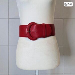 Vintage 80s The Leather Shop wide red saffiano leather statement belt